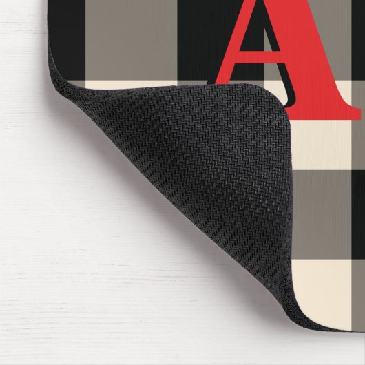 kerstfeestdag monogram Red Ivory Black Gingham Muismat (Hoek)
