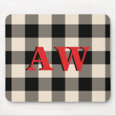 kerstfeestdag monogram Red Ivory Black Gingham Muismat (Voorkant)