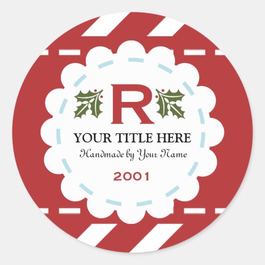kerstfeestdag monogram ronde sticker (Voorkant)