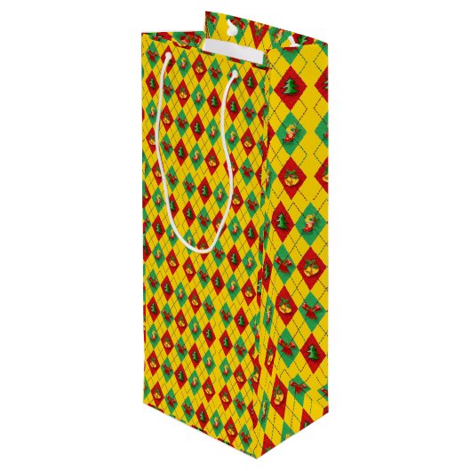 kerstfeestdag nieuwjaargeest wijn cadeautas (Achterkant Gekanteld)