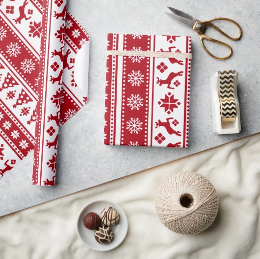 Kerstfeestdag Nordic Pattern Cozy Cadeaupapier (Crafts)
