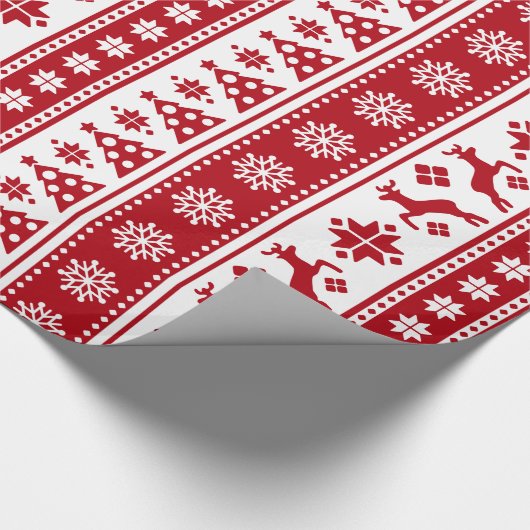 Kerstfeestdag Nordic Pattern Cozy Cadeaupapier (Hoek)