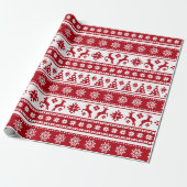 Kerstfeestdag Nordic Pattern Cozy Cadeaupapier (Uitgerold)