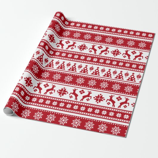 Kerstfeestdag Nordic Pattern Cozy Cadeaupapier (Uitgerold)