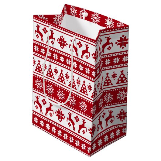 Kerstfeestdag Nordic Pattern Cozy Medium Cadeauzakje (Achterkant Gekanteld)