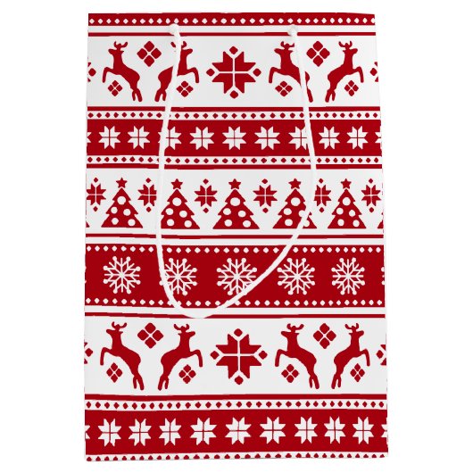Kerstfeestdag Nordic Pattern Cozy Medium Cadeauzakje (Voorkant)