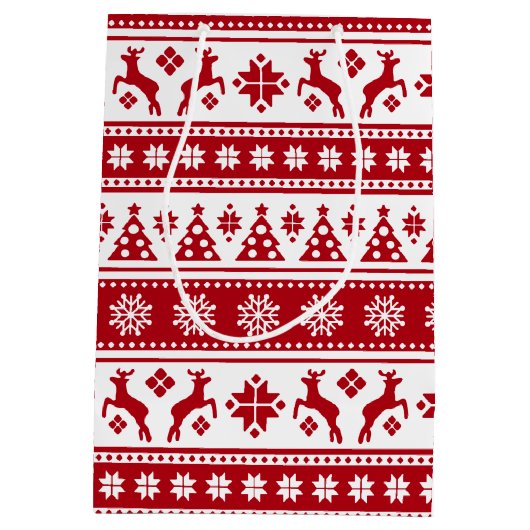 Kerstfeestdag Nordic Pattern Cozy Medium Cadeauzakje (Achterkant)