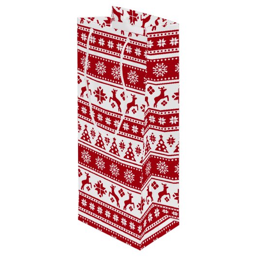Kerstfeestdag Nordic Pattern Cozy Wijn Cadeautas (Achterkant Gekanteld)