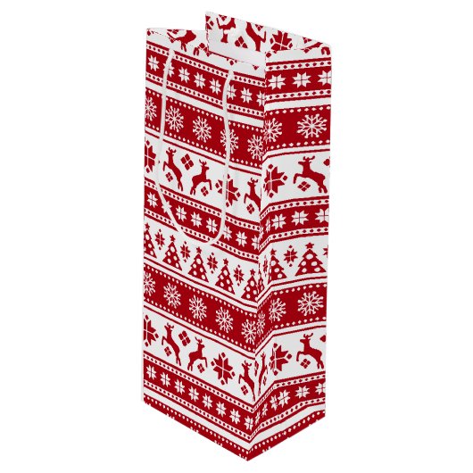 Kerstfeestdag Nordic Pattern Cozy Wijn Cadeautas (Voorkant Gekanteld)