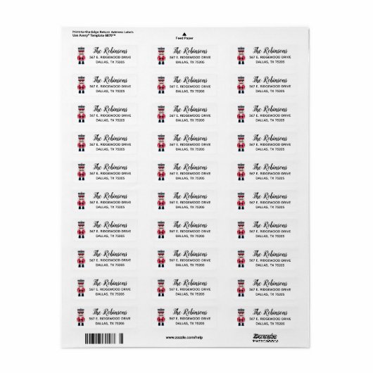 kerstfeestdag Nutcracker Return Address Label (Full Sheet)