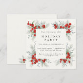 Kerstfeestdag op Elegant Square Red Berries Kaart (Voorkant / Achterkant)