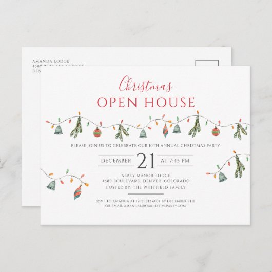 Kerstfeestdag Open House Party Rustic Uitnodiging Briefkaart (Voorkant / Achterkant)