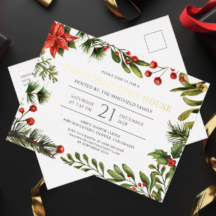 Kerstfeestdag Open Huis Greenery Gold Foil Folie Feestdagen Briefkaart
