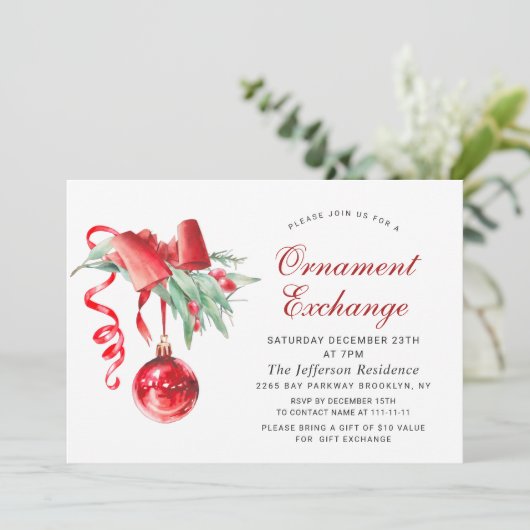 Kerstfeestdag Ornament Exchange Party Kaart (Staand voorkant)