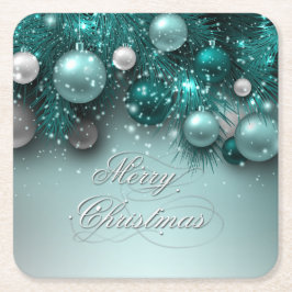 Kerstfeestdag - Ornamenten Blauwgroen Kartonnen Onderzetters