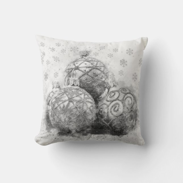 Kerstfeestdag Ornamenten zwart-wit Kussen (Voorkant)