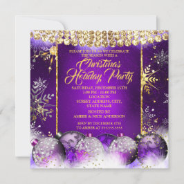 Kerstfeestdag paarse gouden bolsjewieg kaart