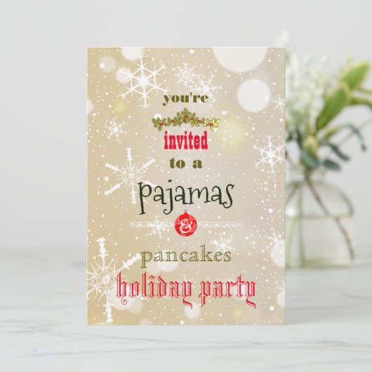 Kerstfeestdag Pajamas en Pancakes Family Party Kaart (Staand voorkant)