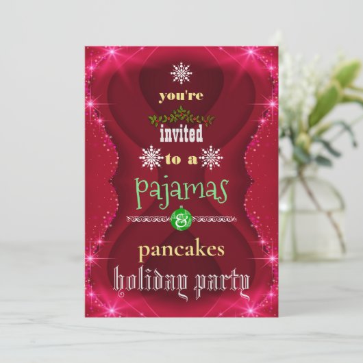 Kerstfeestdag Pajamas en Pancakes Family Party Kaart (Staand voorkant)