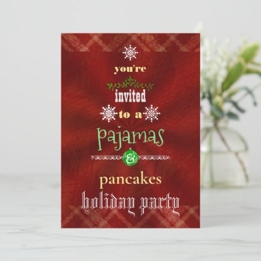 Kerstfeestdag Pajamas en Pancakes Family Party Kaart (Staand voorkant)