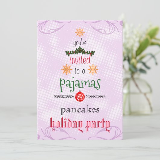 Kerstfeestdag Pajamas en Pancakes Family Party Kaart (Staand voorkant)
