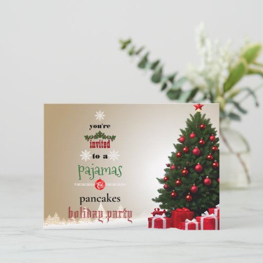 Kerstfeestdag Pajamas en Pancakes Family Party Kaart (Staand voorkant)