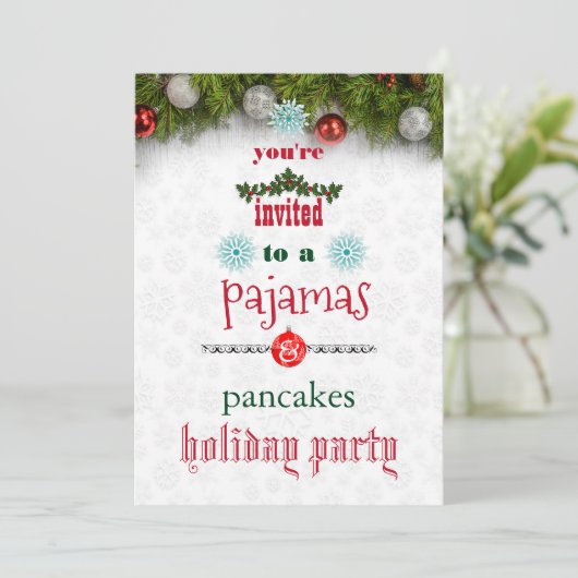 Kerstfeestdag Pajamas en Pancakes Family Party Kaart (Staand voorkant)