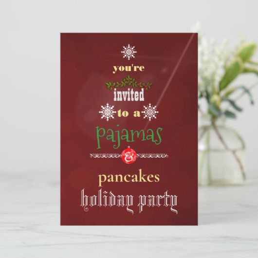 Kerstfeestdag Pajamas en Pancakes Family Party Kaart (Staand voorkant)