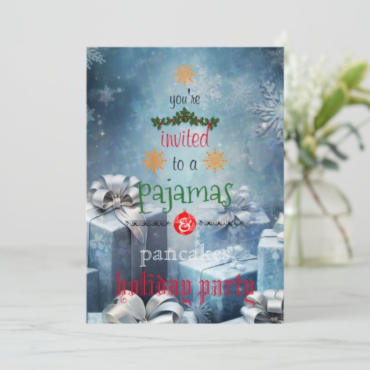 Kerstfeestdag Pajamas en Pancakes Family Party Kaart (Staand voorkant)