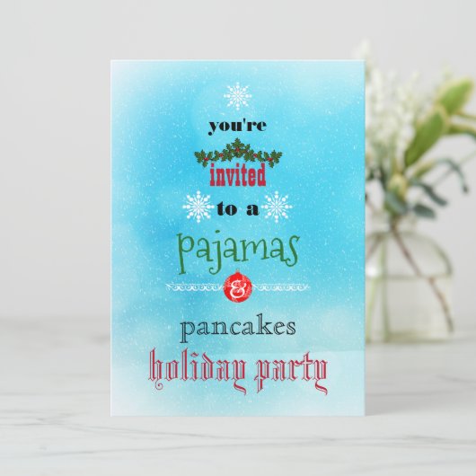 Kerstfeestdag Pajamas en Pancakes Family Party Kaart (Staand voorkant)