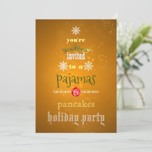 Kerstfeestdag Pajamas en Pancakes Family Party Kaart (Staand voorkant)