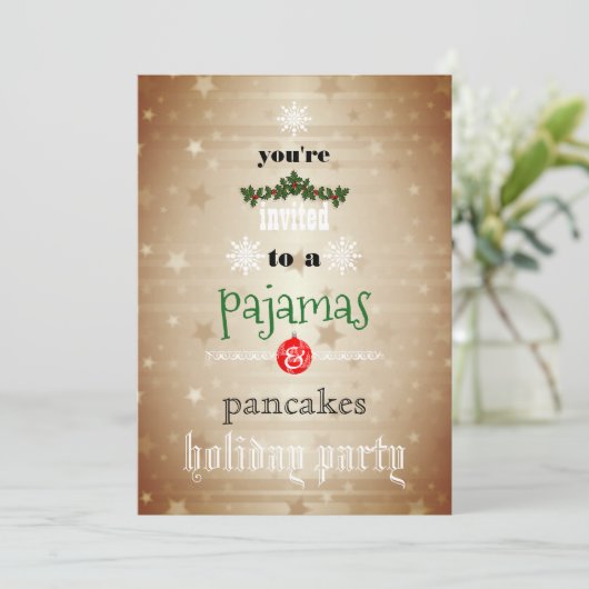 Kerstfeestdag Pajamas en Pancakes Family Party Kaart (Staand voorkant)