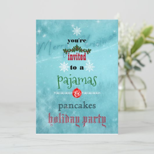 Kerstfeestdag Pajamas en Pancakes Family Party Kaart (Staand voorkant)