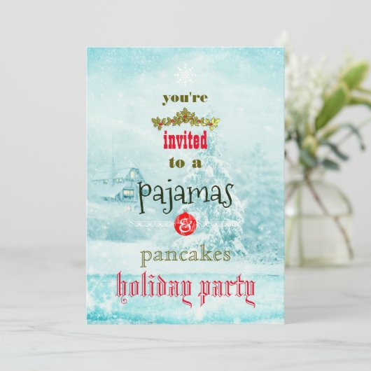 Kerstfeestdag Pajamas en Pancakes Family Party Kaart (Staand voorkant)
