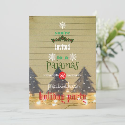 Kerstfeestdag Pajamas en Pancakes Family Party Kaart (Staand voorkant)