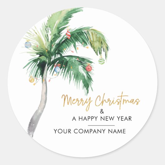 Kerstfeestdag palm Bedrijfsnaam Ronde Sticker (Voorkant)