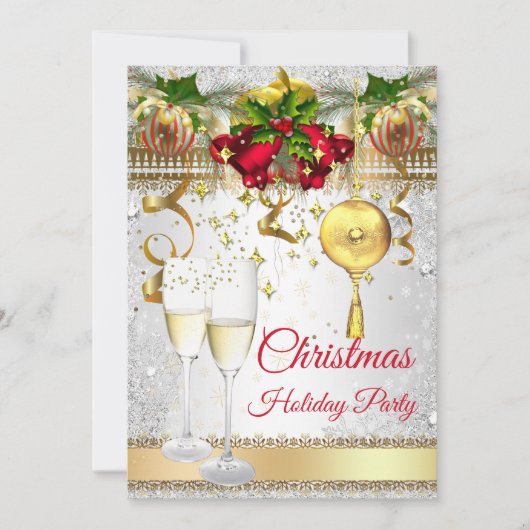 Kerstfeestdag Pary champagne red gold Silver Kaart (Voorkant)