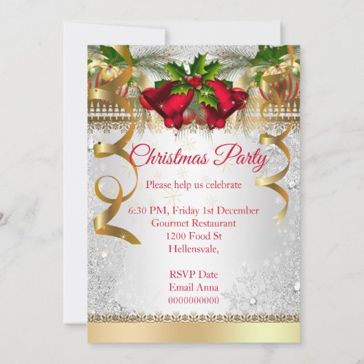 Kerstfeestdag Pary champagne red gold Silver Kaart (Achterkant)