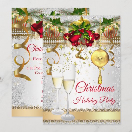 Kerstfeestdag Pary champagne red gold Silver Kaart (Voorkant / Achterkant)