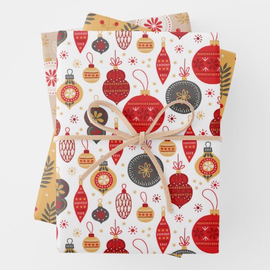 Kerstfeestdag Pattern Modern Bauble Inpakpapier Vel (In situ)