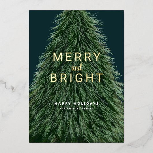 Kerstfeestdag - Pijnboom en foto-Folie Invitat Folie Uitnodiging (Voorkant)