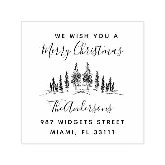 Kerstfeestdag Pine-boom Rustisch retouradres Zelfinktende Stempel (Design)