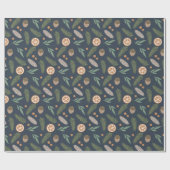 Kerstfeestdag, pine en bakerspatroon, blauw cadeaupapier (Vlak)