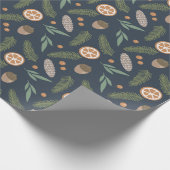 Kerstfeestdag, pine en bakerspatroon, blauw cadeaupapier (Hoek)