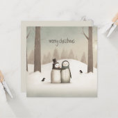 Kerstfeestdag pinguins kaart (Voorkant / Achterkant in situ)