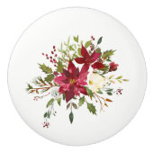 Kerstfeestdag Poinsettia Flower Holly Berry Keramische Knop (Voorkant)