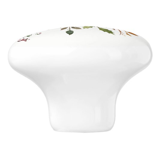 Kerstfeestdag Poinsettia Flower Holly Berry Keramische Knop (Zijkant)