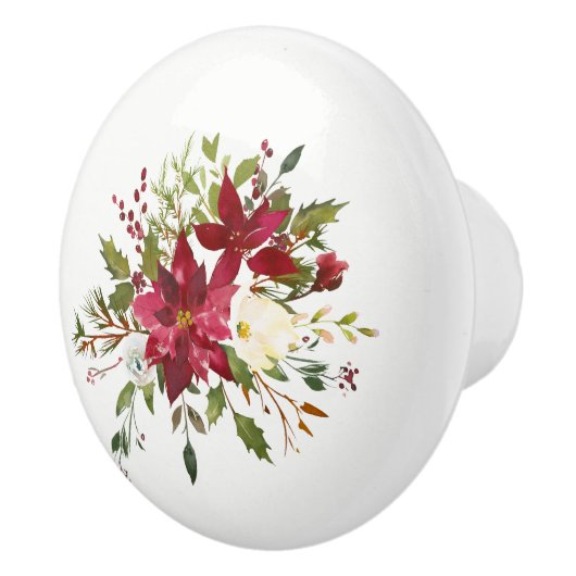 Kerstfeestdag Poinsettia Flower Holly Berry Keramische Knop (Rechts)