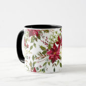 Kerstfeestdag Poinsettia Flower Holly Berry Mok (Voorkant links)