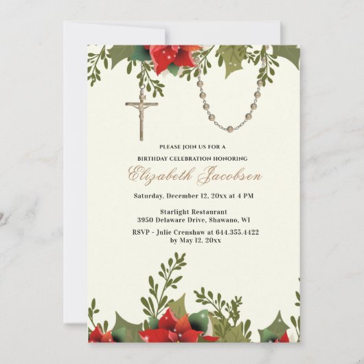 Kerstfeestdag Pointsettias Rosary Kaart (Voorkant)